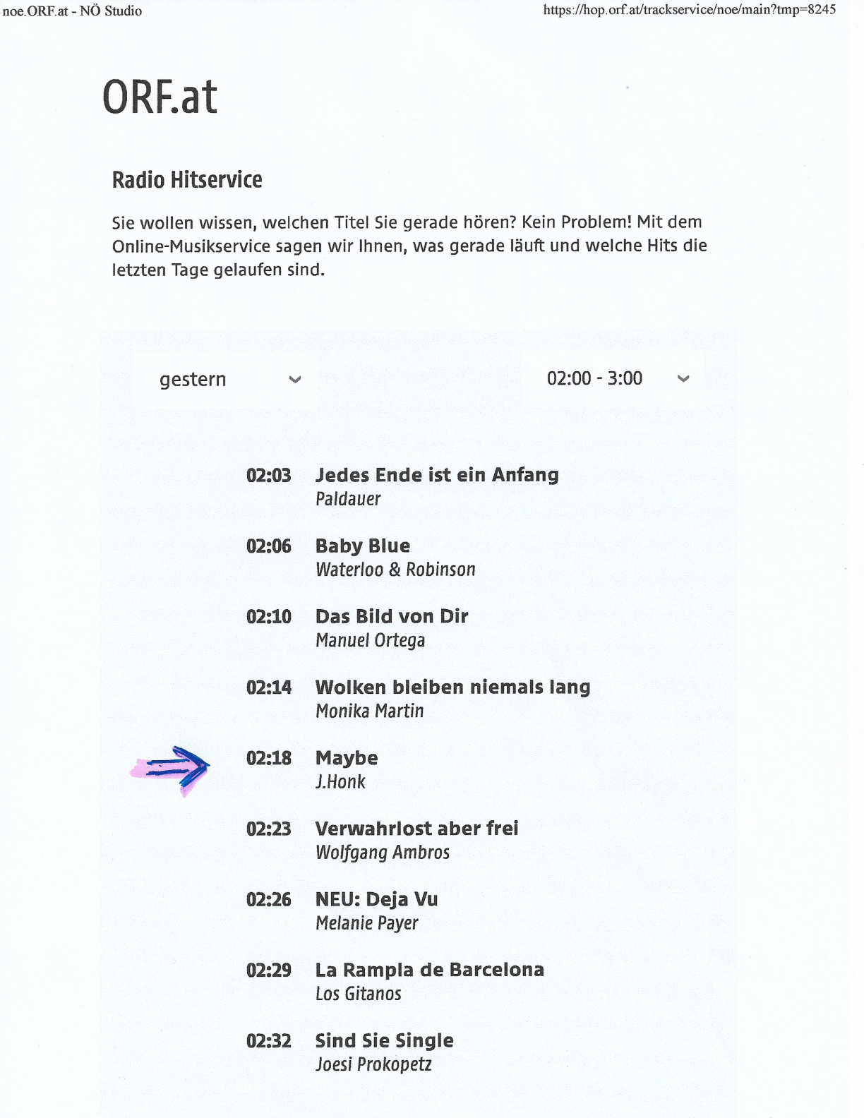 ORF hitradio Ö3 playlist JIVI HONK